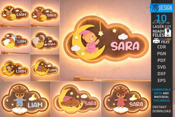 Cloud Night Light Laser Cut Bundle SVG