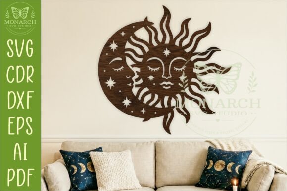 Elevate Your Space with Celestial Sun Moon Wall Art SVG in Boho Style