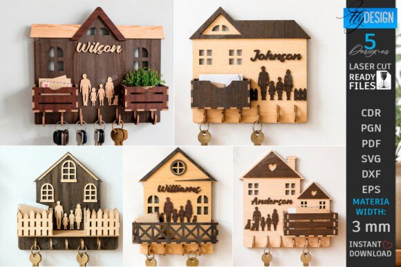 Family Key Holder Laser Cut Bundle CNC for Modern Home Organization