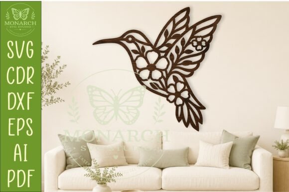 Floral Hummingbird Wall Art SVG: Modern Botanical Design for Creative Spaces