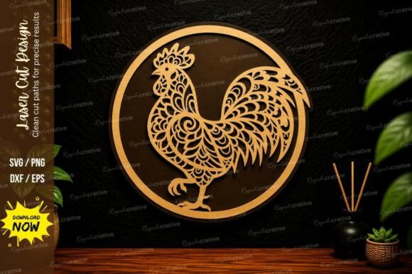 Rooster Circle Laser Cut SVG Design