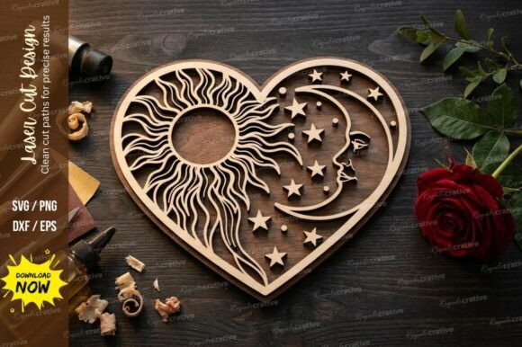 Sun Moon Heart Laser Cut SVG: A Unique Artistic Décor Piece