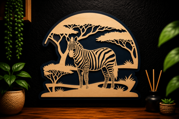 Zebra Safari Scene Laser Cut SVG Design